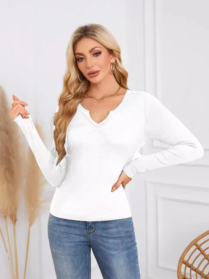 Women's Long Sleeve Tee T-shirt Spring/Fall Plain V Neck Daily Going Out Casual Top