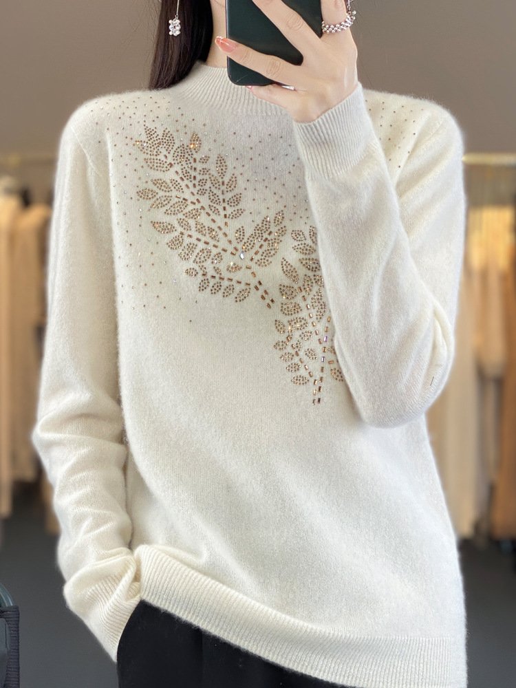 Women's Hot Drilling Spring/Fall Plain Casual Long Sleeve Crew Neck Wool/Knitting Sweater