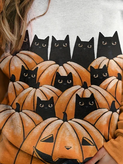 Women's Crew Neck Halloween (pumpkin) Printing Vintage Spring/Fall Long Sleeve Sweatshirt