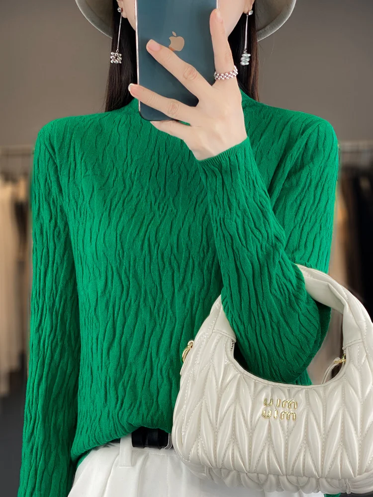 Women's Spring/Fall Plain Casual Long Sleeve Mock Neck Wool/Knitting Sweater