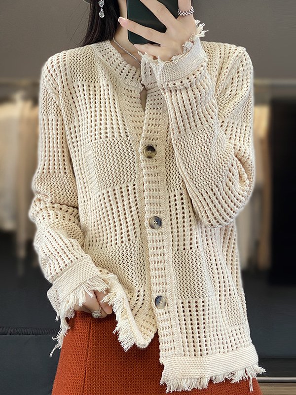 Women's Casual Spring/Fall Plain Wool/Knitting Buckle Cardigan