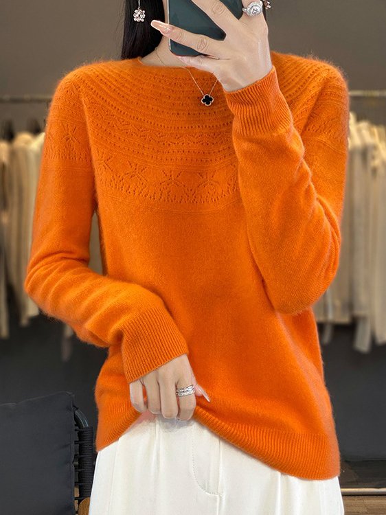 Women's Spring/Fall Plain Casual Half Sleeve Crew Neck Wool/Knitting Sweater