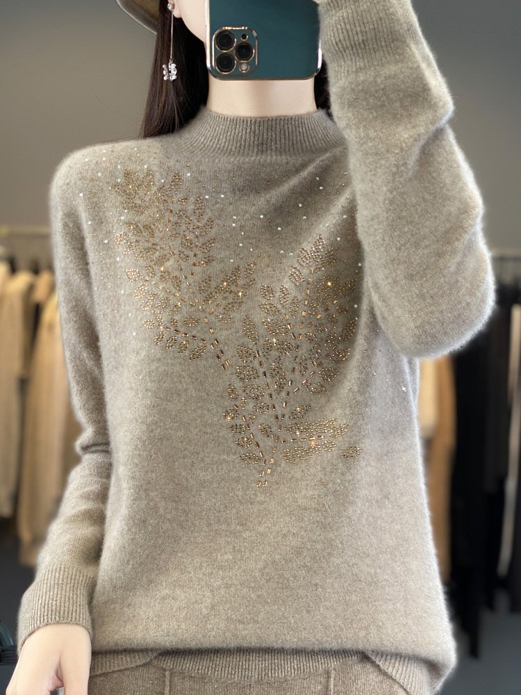 Women's Hot Drilling Spring/Fall Plain Casual Long Sleeve Crew Neck Wool/Knitting Sweater