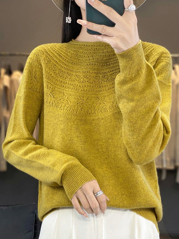 Women's Spring/Fall Plain Casual Half Sleeve Crew Neck Wool/Knitting Sweater