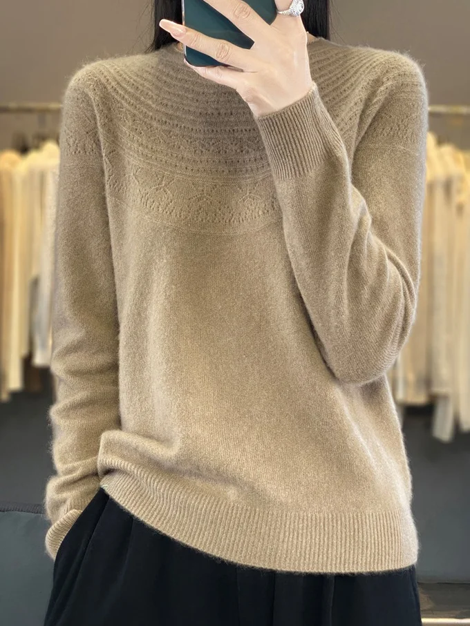 Women's Spring/Fall Plain Casual Half Sleeve Crew Neck Wool/Knitting Sweater