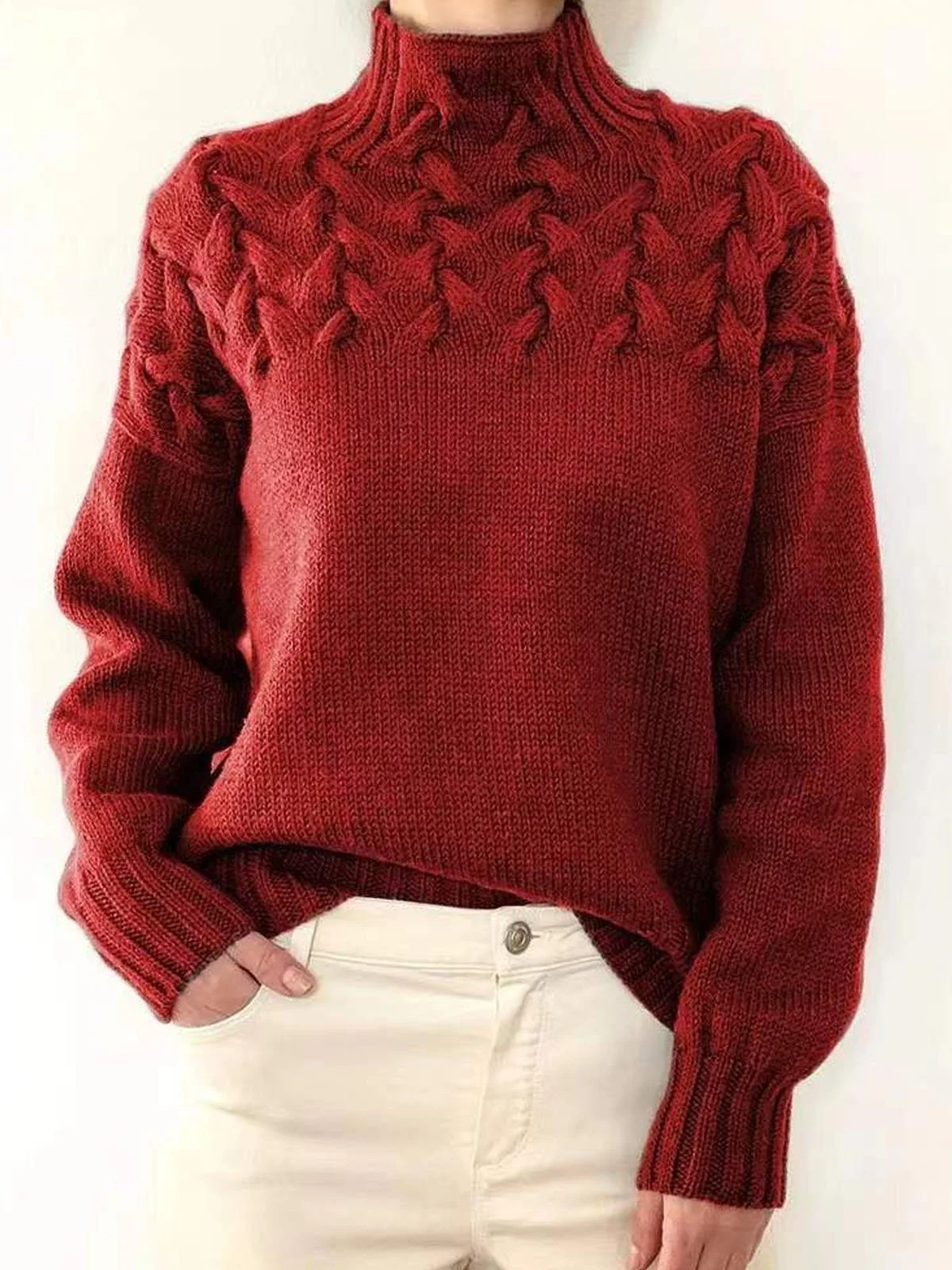 Women's Winter Plain Casual Long Sleeve Turtleneck Yarn/Wool Yarn Sweater