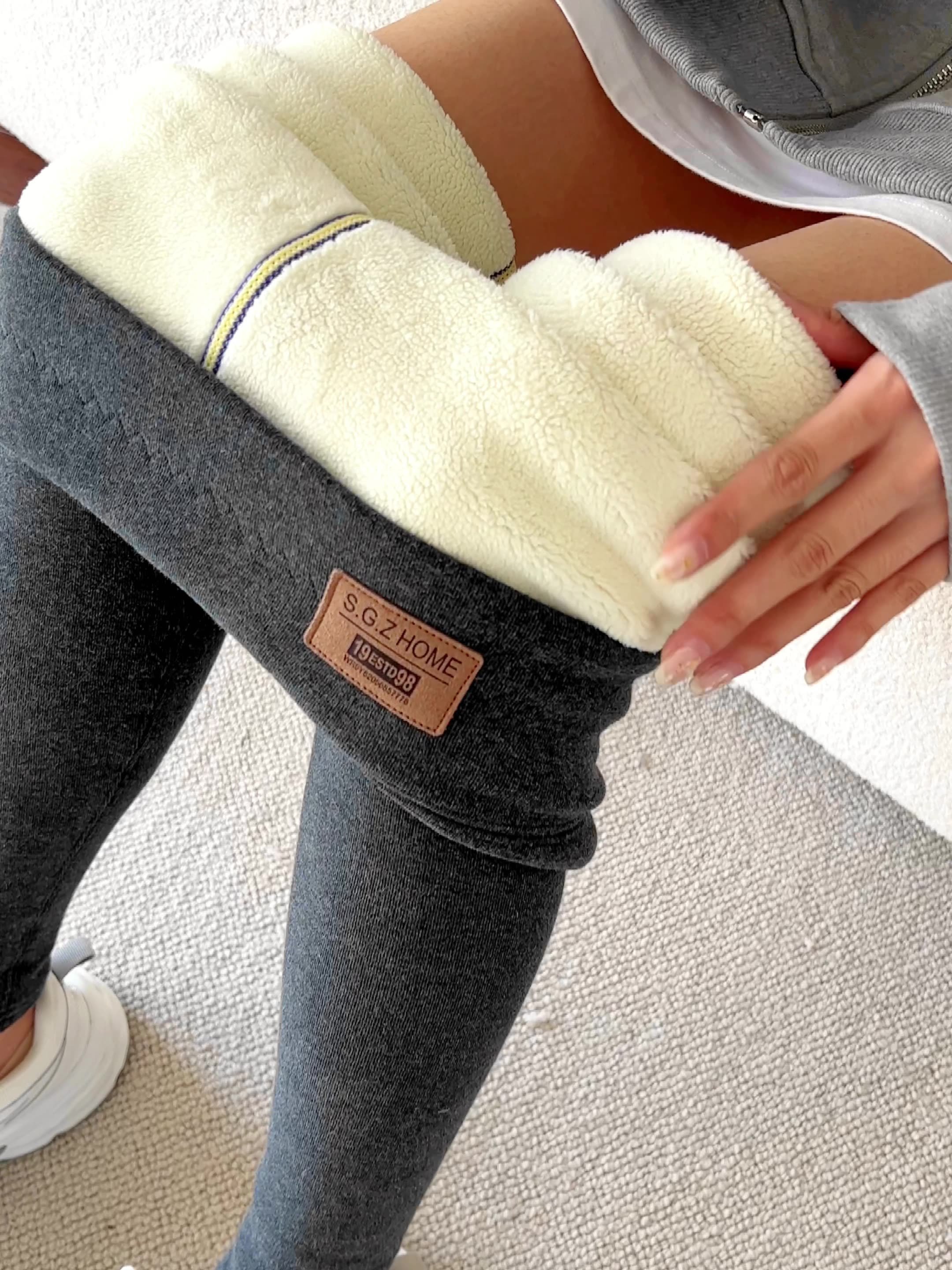 Women's Casual Plain Knitted Winter Fleece Long Leggings