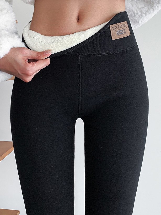 Women's Casual Plain Knitted Winter Fleece Long Leggings