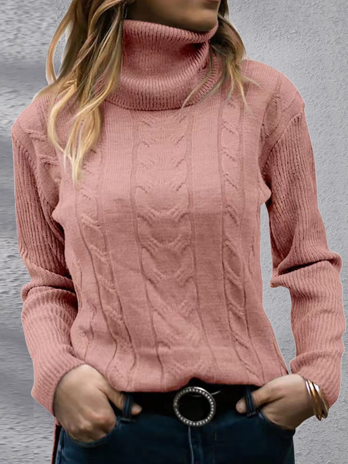 Women's Winter Plain Casual Long Sleeve Turtleneck Yarn/Wool Yarn Sweater