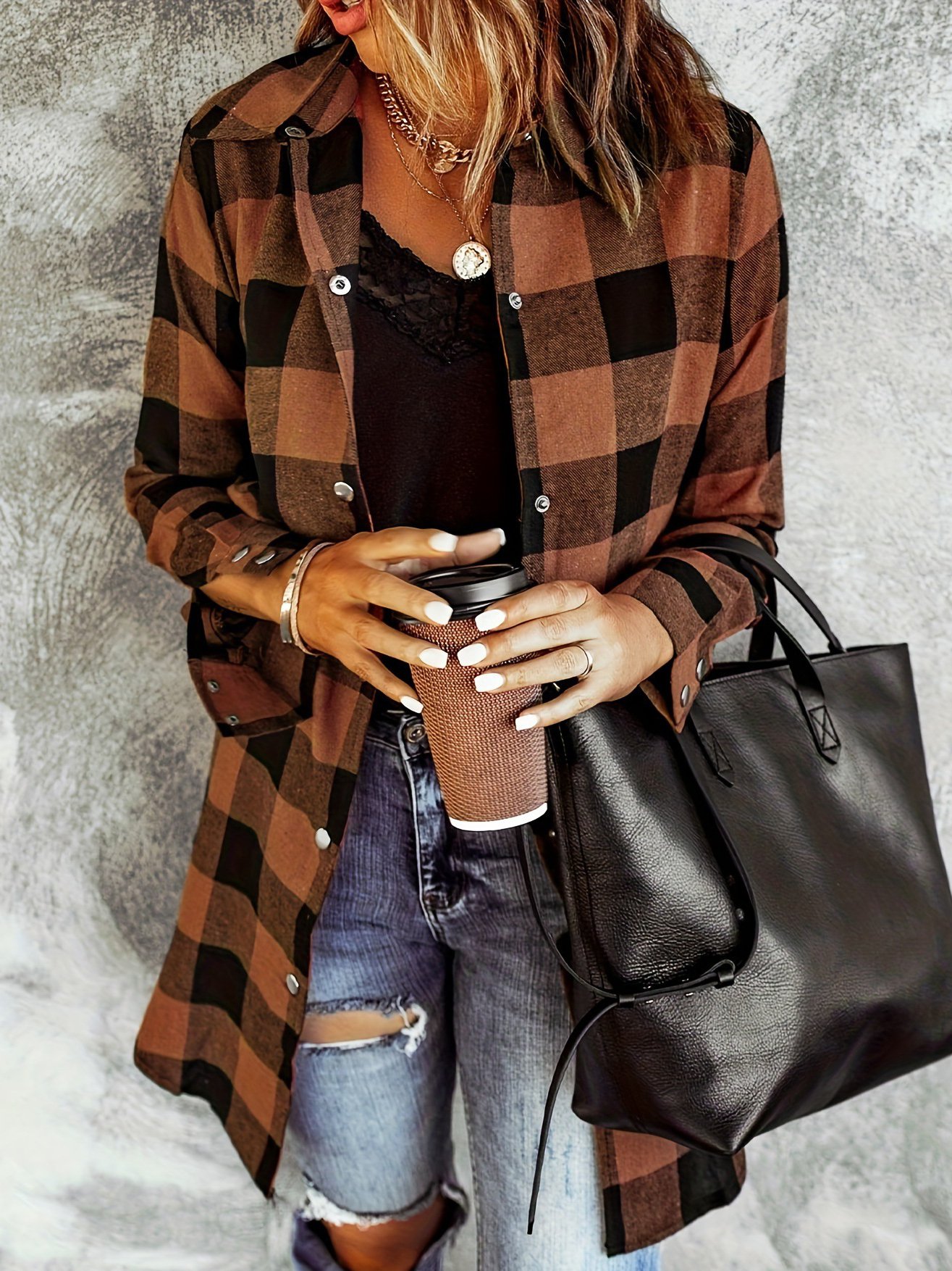 Women's Long Sleeve Shirt Spring/Fall Plaid Cotton Shirt Collar Daily Going Out Casual Top