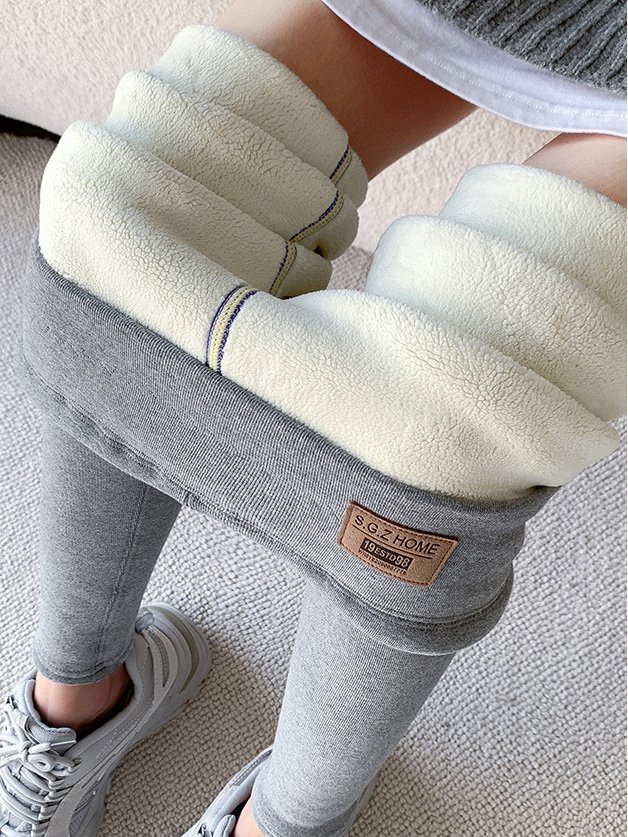 Women's Casual Plain Knitted Winter Fleece Long Leggings