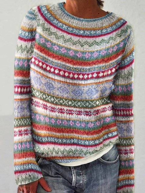 Women's Spring/Fall Animal Casual Long Sleeve Crew Neck Yarn/Wool Yarn Sweater