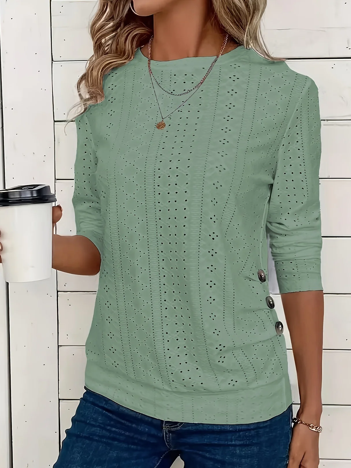 Women's Long Sleeve Tee T-shirt Spring/Fall Plain Buckle Lace Crew Neck Daily Going Out Casual Top