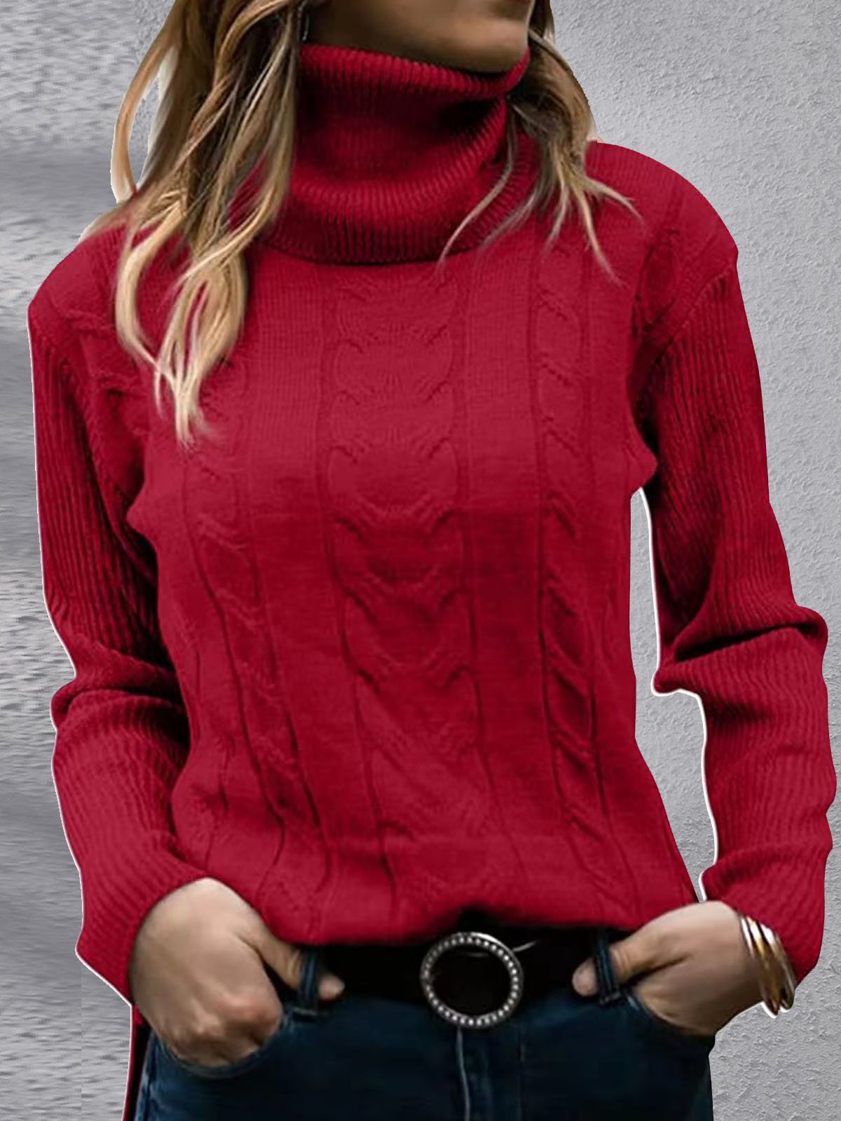 Women's Winter Plain Casual Long Sleeve Turtleneck Yarn/Wool Yarn Sweater