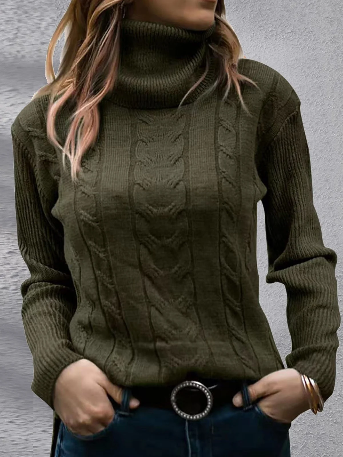 Women's Winter Plain Casual Long Sleeve Turtleneck Yarn/Wool Yarn Sweater