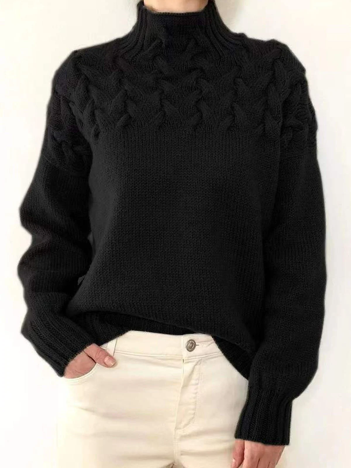 Women's Winter Plain Casual Long Sleeve Turtleneck Yarn/Wool Yarn Sweater