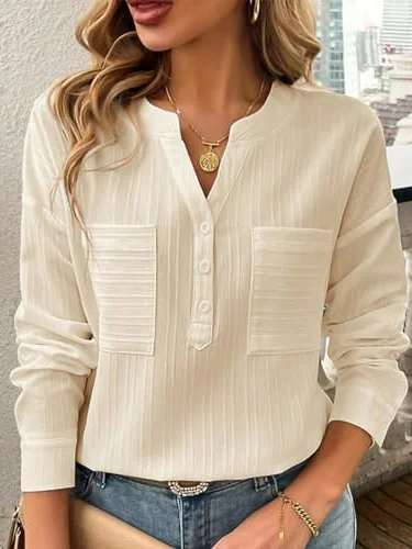 Women's Long Sleeve Blouse Spring/Fall Plain Buckle Stand Collar Daily Going Out Casual Top