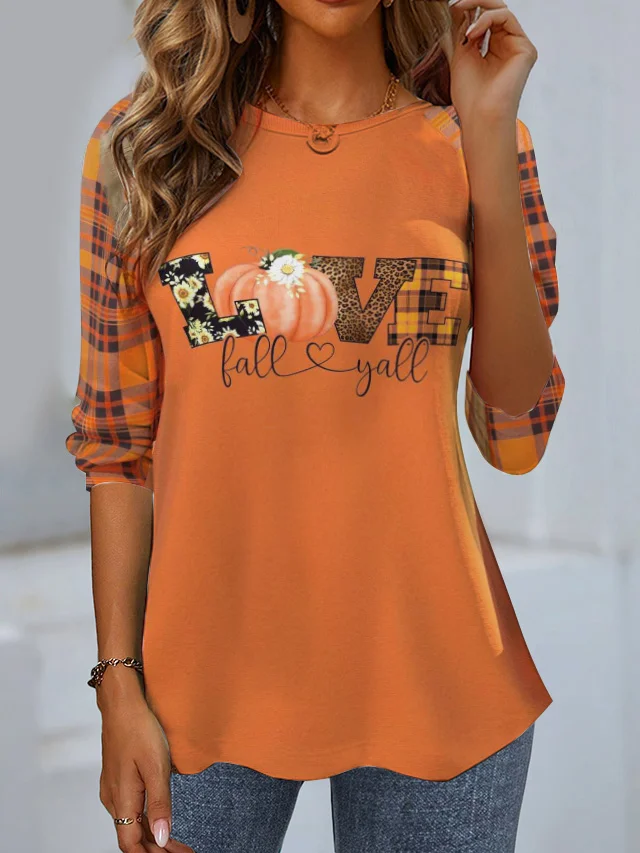 Women's Long Sleeve Tee T-shirt Spring/Fall Plaid Jersey Crew Neck Daily Going Out Casual Top