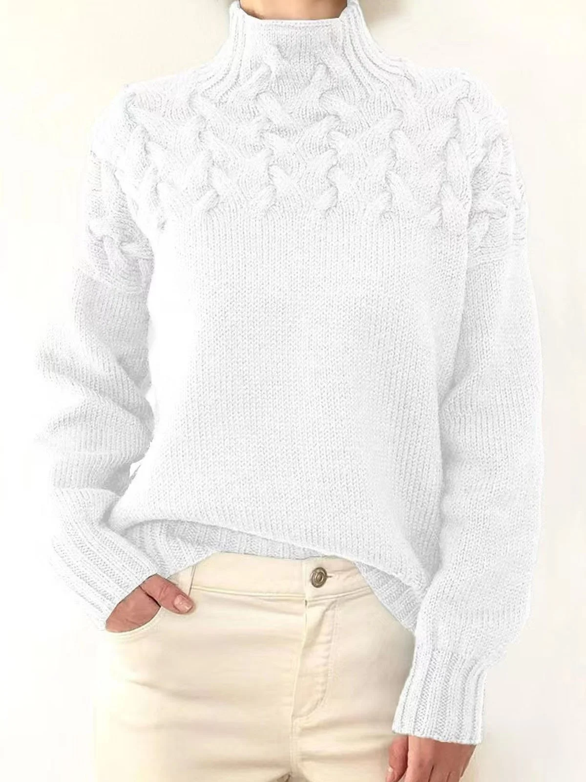 Women's Winter Plain Casual Long Sleeve Turtleneck Yarn/Wool Yarn Sweater