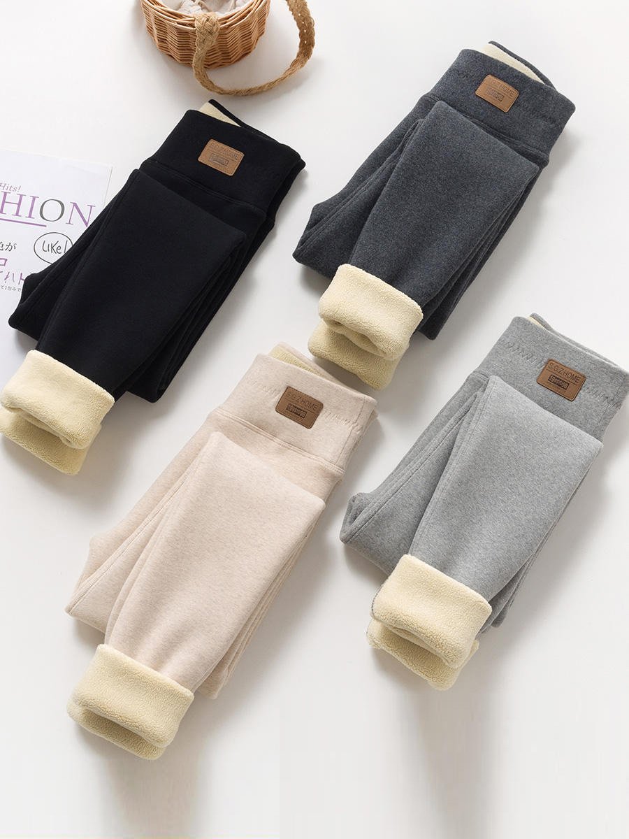 Women's Casual Plain Knitted Winter Fleece Long Leggings