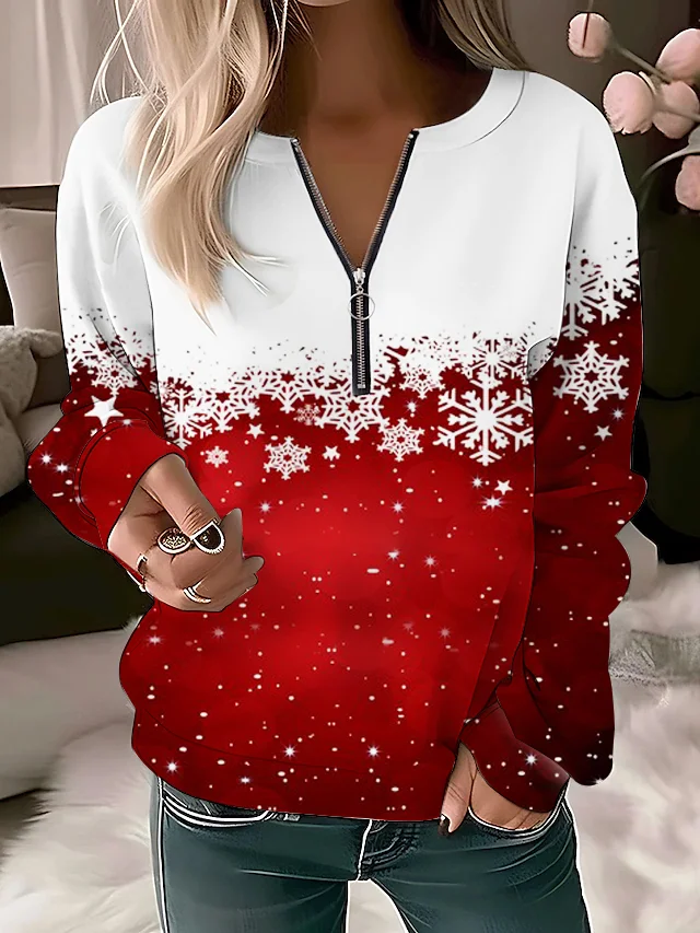 Women's Crew Neck Snowflake Printing Vintage Spring/Fall Long Sleeve Sweatshirt