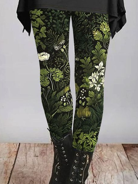 Women's Casual Floral Jersey All Season Long Leggings