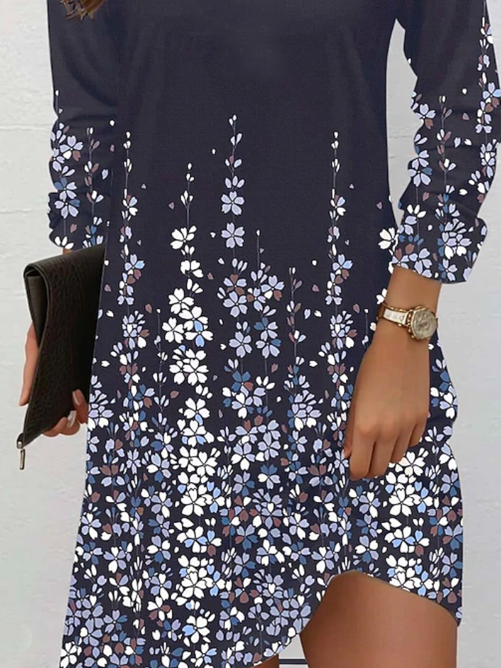 Women's Long Sleeve Spring/Fall Floral Jersey Dress Crew Neck Daily Going Out Casual Mini H-Line T-Shirt Dress