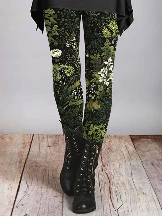 Women's Casual Floral Jersey All Season Long Leggings