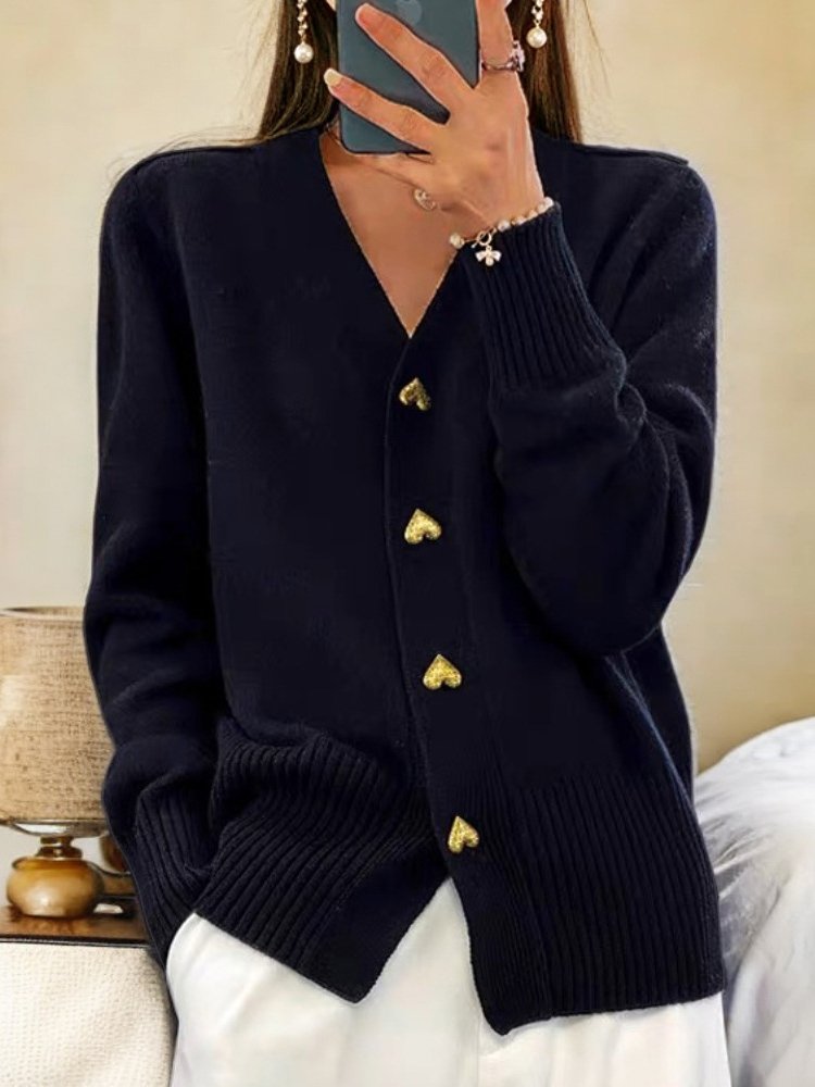 Women's Casual Winter Plain Yarn/Wool Yarn Buttoned Cardigan