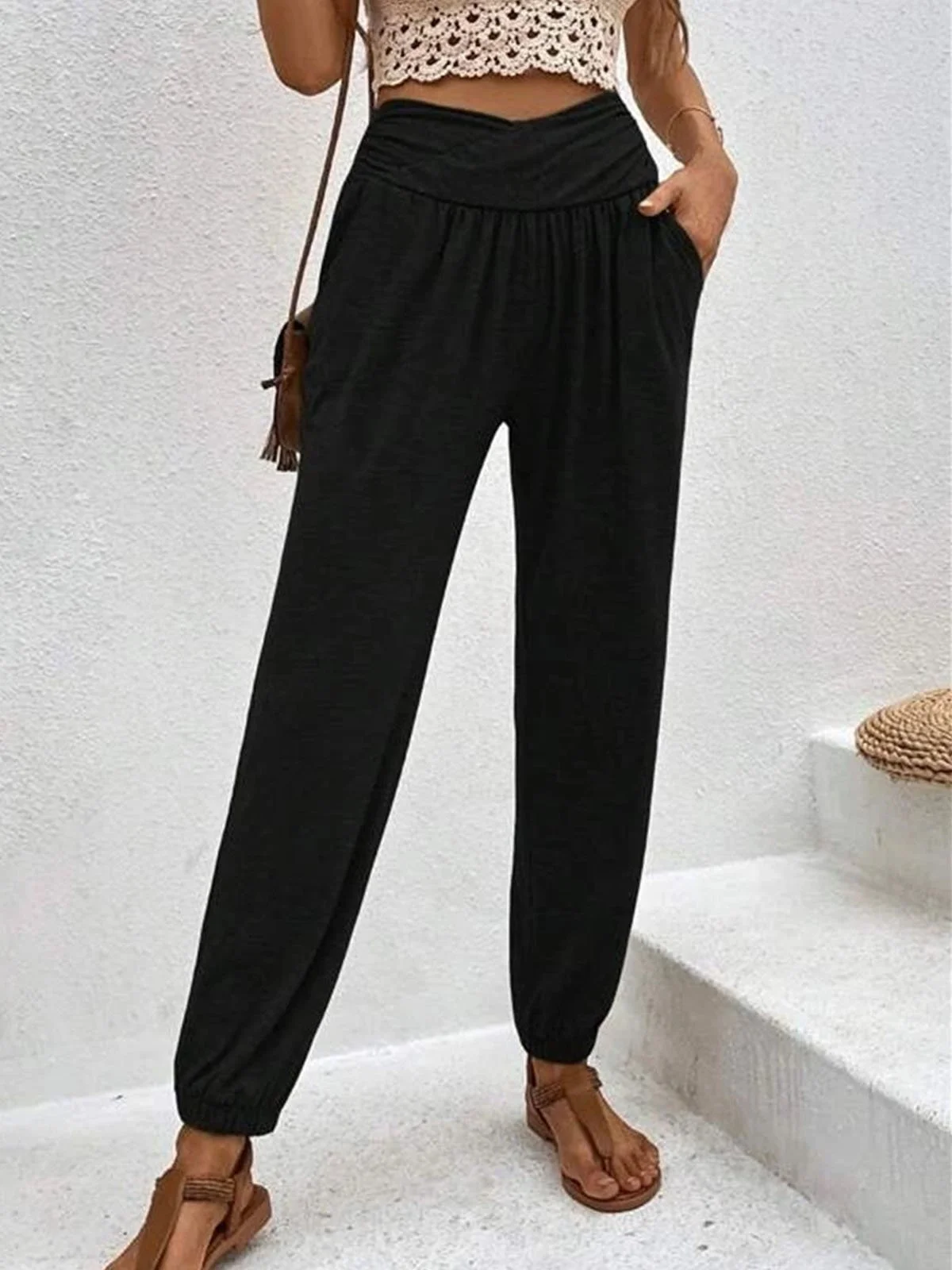 Women's Trousers Elastic Waist Ankle Banded Pants Daily Going Out Casual Knitted Plain Spring/Fall Pants