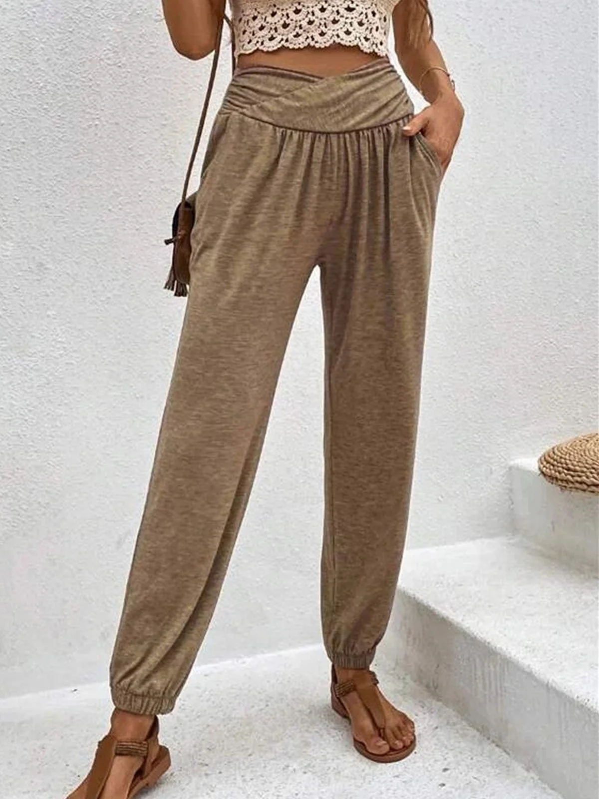 Women's Trousers Elastic Waist Ankle Banded Pants Daily Going Out Casual Knitted Plain Spring/Fall Pants