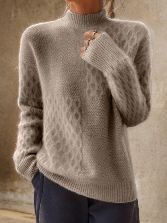 Women's Winter Plain Casual Long Sleeve Mock Neck Yarn/Wool Yarn Sweater