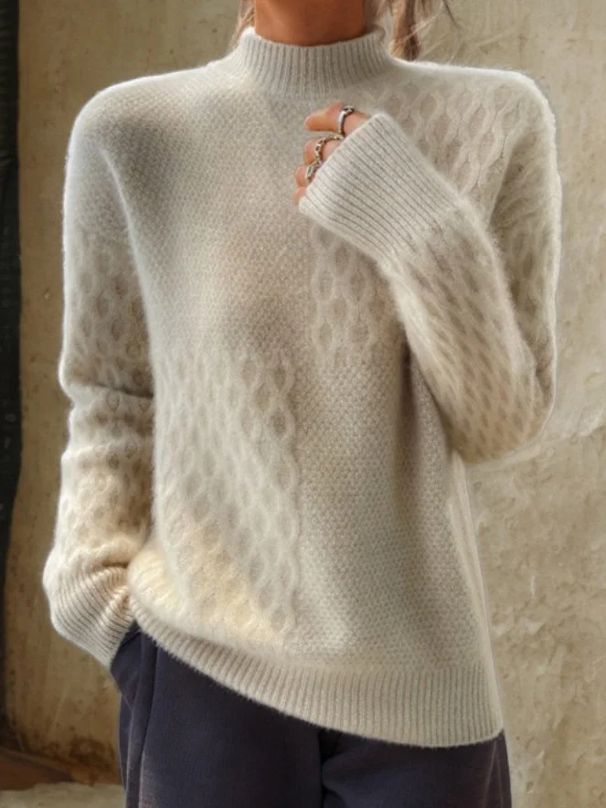 Women's Winter Plain Casual Long Sleeve Mock Neck Yarn/Wool Yarn Sweater