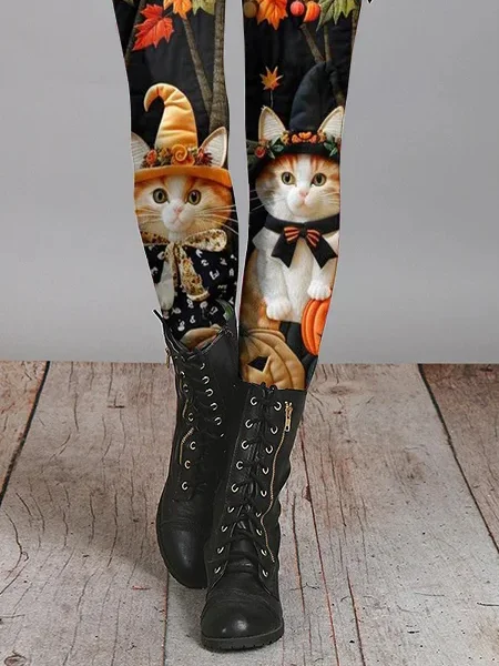 Women's Casual Cat Jersey All Season Long Leggings