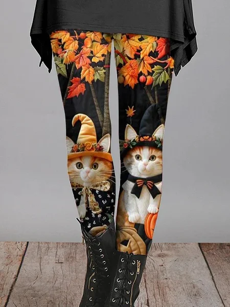 Women's Casual Cat Jersey All Season Long Leggings