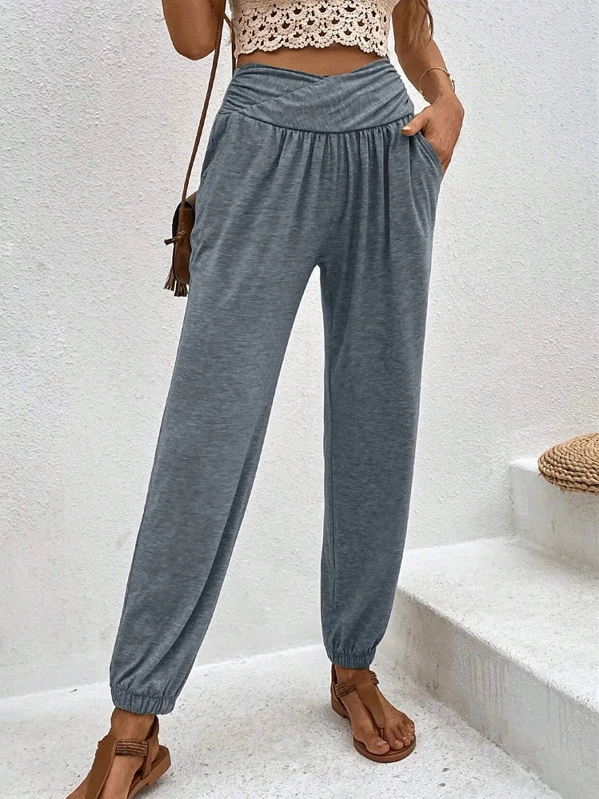 Women's Trousers Elastic Waist Ankle Banded Pants Daily Going Out Casual Knitted Plain Spring/Fall Pants