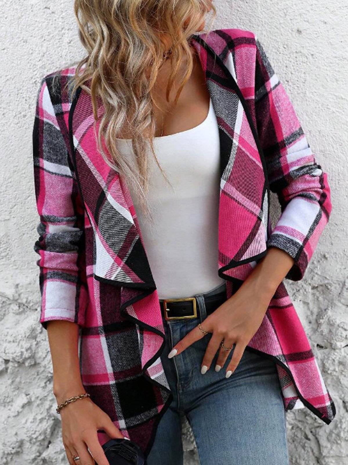 Women's Spring/Fall Outerwear Casual Plaid Long Sleeve Jacket