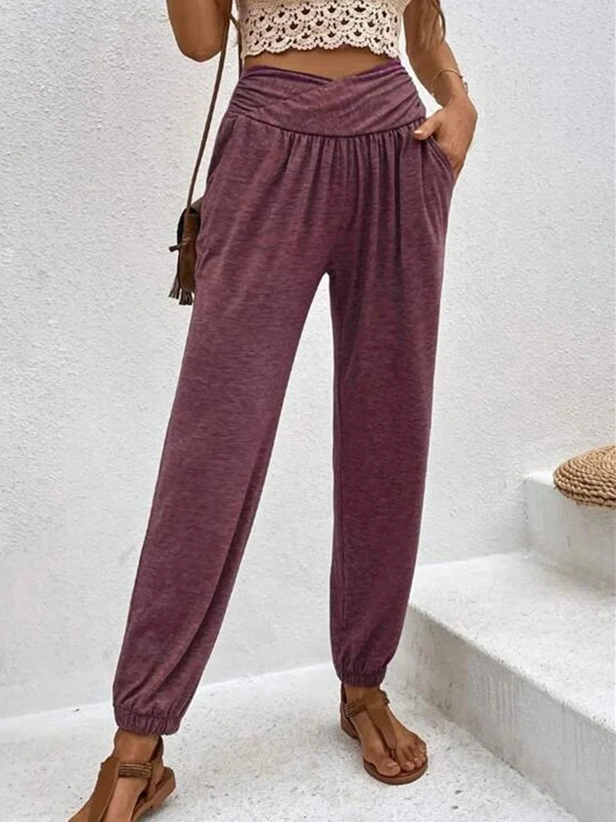 Women's Trousers Elastic Waist Ankle Banded Pants Daily Going Out Casual Knitted Plain Spring/Fall Pants