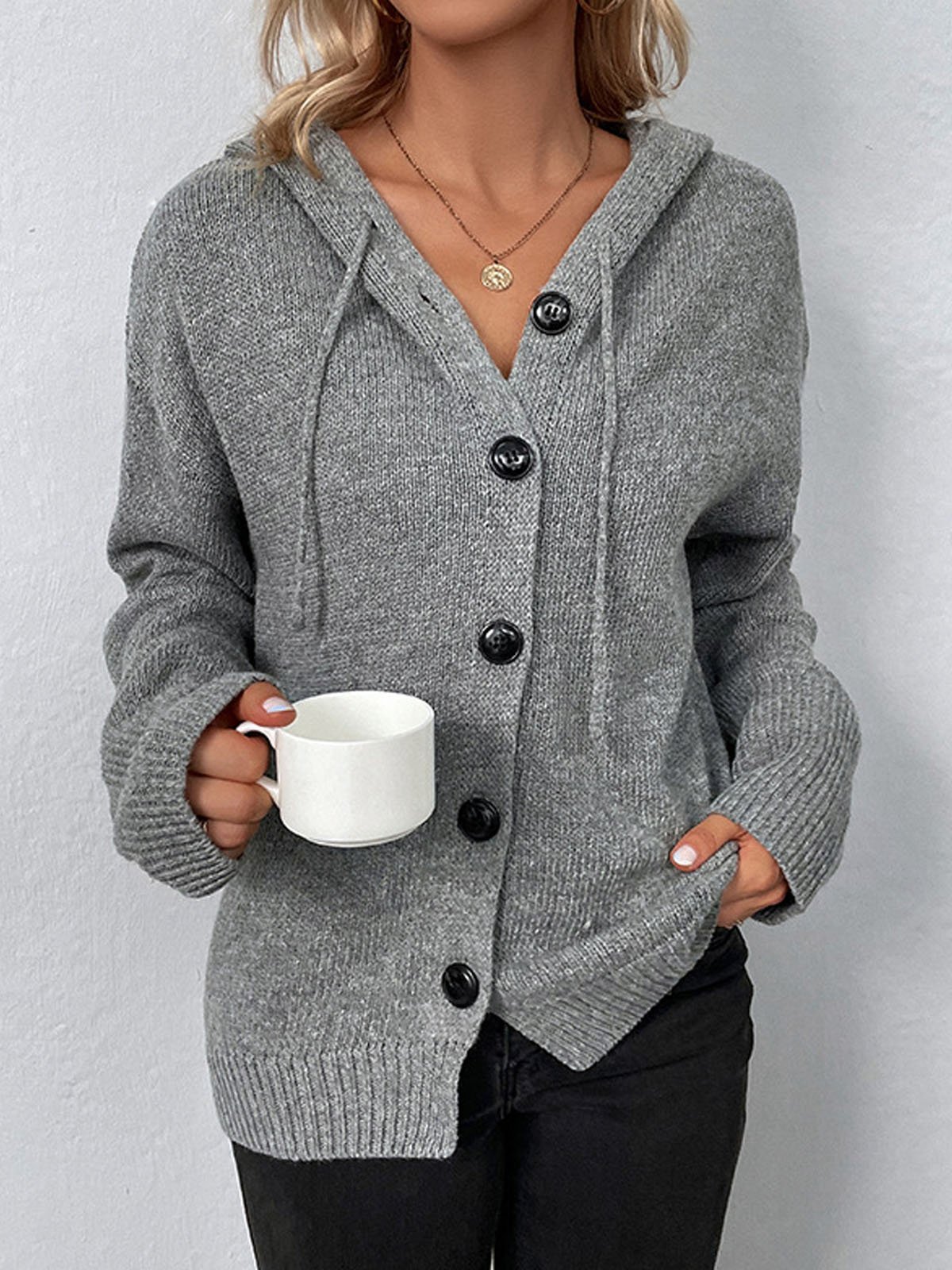 Women's Casual Winter Plain Yarn/Wool Yarn Buckle Cardigan