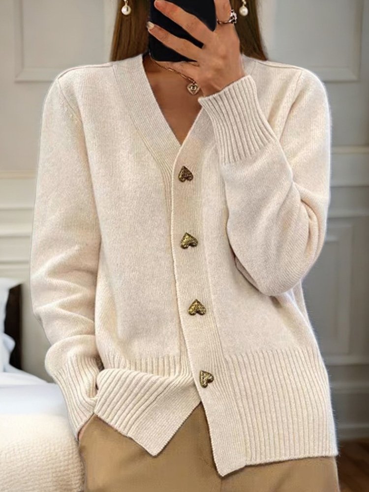 Women's Casual Winter Plain Yarn/Wool Yarn Buttoned Cardigan