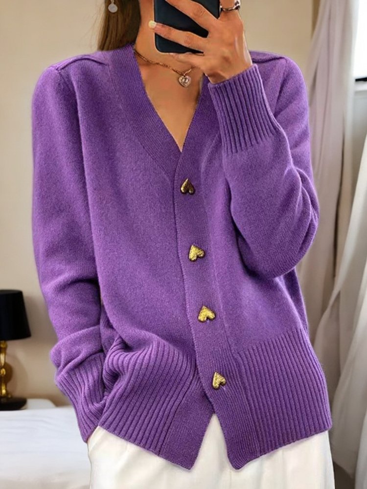 Women's Casual Winter Plain Yarn/Wool Yarn Buttoned Cardigan