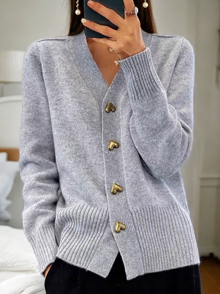 Women's Casual Winter Plain Yarn/Wool Yarn Buttoned Cardigan