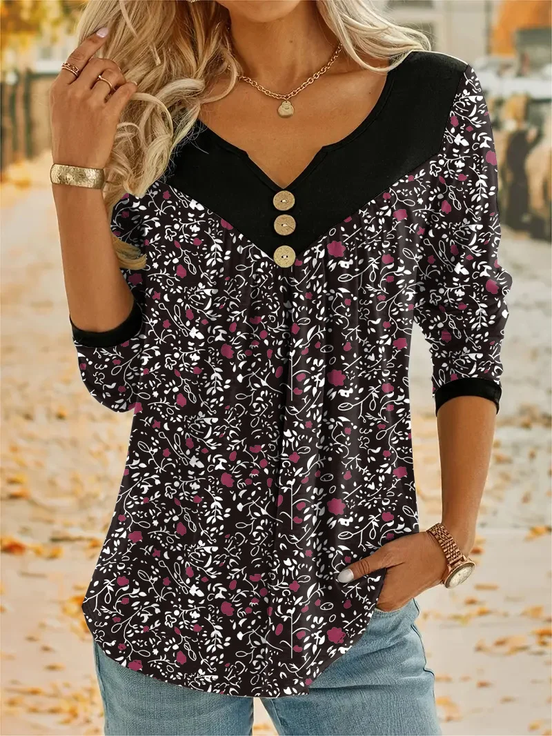 Women's Long Sleeve Blouse Spring/Fall Floral Lace Notched Daily Going Out Casual Top