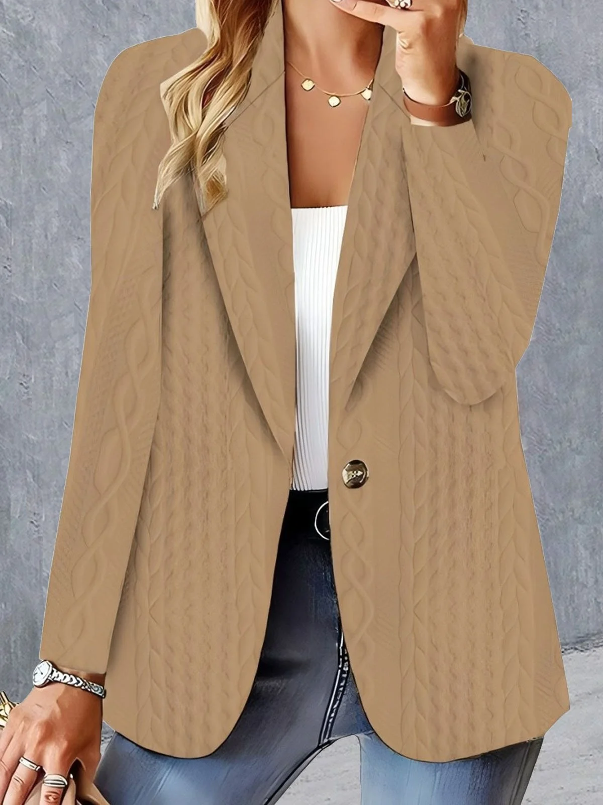 Women's Spring/Fall Outerwear Casual Buckle Plain Long Sleeve Lapel Collar Mid-long Blazer