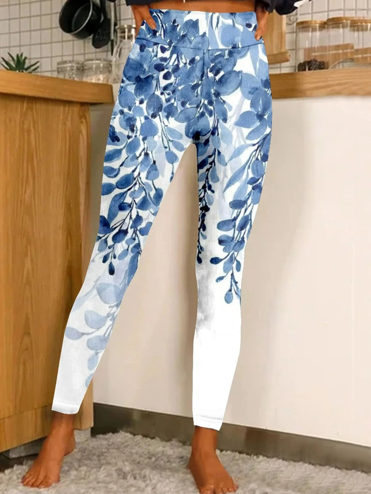 Women's Casual Leaf Jersey All Season Long Leggings