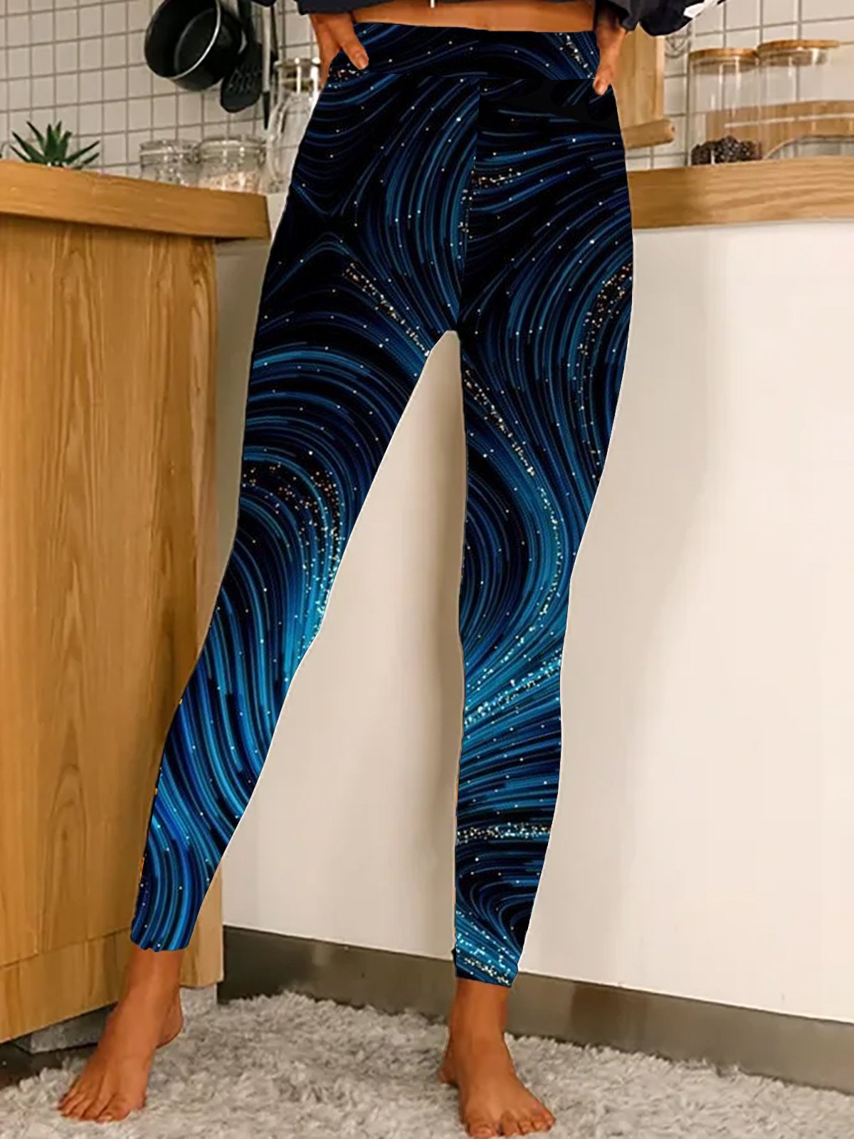 Women's Casual Random Print Jersey All Season Long Leggings