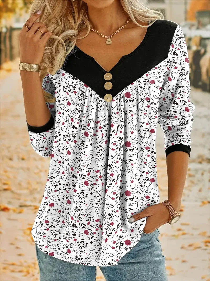 Women's Long Sleeve Blouse Spring/Fall Floral Lace Notched Daily Going Out Casual Top