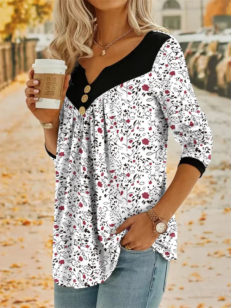 Women's Long Sleeve Blouse Spring/Fall Floral Lace Notched Daily Going Out Casual Top