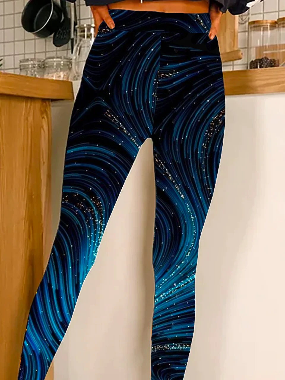 Women's Casual Random Print Jersey All Season Long Leggings