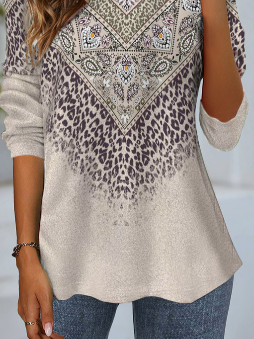 Women's Long Sleeve Tee T-shirt Spring/Fall Leopard Jersey Crew Neck Daily Going Out Casual Top